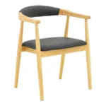 Πολυθρόνα Sandi pakoworld rubberwood σε φυσική απόχρωση με μαύρο pu μαξιλάρι 50x60x80εκ. κωδ. 0060-382-000005