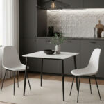 Τραπέζι Gustas pakoworld λευκό μαρμάρου sintered stone-μαύρο μέταλλο 80x80x76εκ κωδ. 0060-029-000376