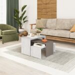 Τραπέζια σαλονιού Kantar pakoworld σετ 3τεμ σε λευκό antique - μόκα απόχρωση 65x30x39εκ κωδ. 0060-119-001244