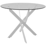 Τραπέζι Antoro pakoworld γυαλί και μεταλλικά πόδια σε λευκή απόχρωση Φ80x75εκ κωδ. 0060-292-000114