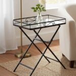 Τραπέζι Joene Inart πτυσσόμενο μαύρο μέταλλο-γυαλί καθρέπτη 60x38x68εκ κωδ. 0060-352-000009