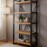 Βιβλιοθήκη Miles pakoworld mango ξύλο σε φυσική-μαύρη απόχρωση 80x40x180εκ κωδ. 0060-372-000025