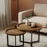 Τραπέζι σαλονιού Kelly pakoworld σετ 2τεμ pakoworld mango ξύλο σε φυσική-μαύρη απόχρωση κωδ. 0060-372-000026