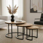 Τραπέζι σαλονιού Frina pakoworld σετ 3τεμ μασίφ mango ξύλο σε φυσική απόχρωση με πόδι μαύρο μέταλλο κωδ. 0060-379-000016