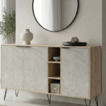 Μπουφές Balain pakoworld sonoma-γκρι μπεζ όψη μαρμάρου 142x35.5x83εκ κωδ. 0060-230-000163