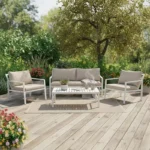 Σαλόνι Gardenly pakoworld σετ 4τμχ αλουμίνιο σε λευκή απόχρωση με μπεζ μαξιλάρια κωδ. 0060-401-000002