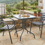 Τραπεζαρία Watson-Tade pakoworld 3τεμ μέταλλο ανθρακί-γυαλί 70x70x70εκ κωδ. 0060-130-000134