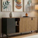 Μπουφές Riba pakoworld καρυδί-μαύρη όψη μαρμάρου 180x40x78εκ κωδ. 0060-230-000179