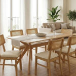 Τραπεζαρία Raffles pakoworld σετ 7τεμ rubberwood με pe rattanσε φυσική απόχρωση 150x90x76εκ κωδ. 0060-381-000016