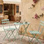 Τραπεζαρία Bistro pakoworld σετ 3τεμ μεταλλική αναδιπλούμενη σε μέντα απόχρωση Φ60x71εκ κωδ. 0060-400-000013