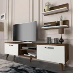 Έπιπλο τηλεόρασης Colin Megapap χρώμα λευκό - καρυδί 150x29,5x40,6εκ. κωδ. 0711-0212783